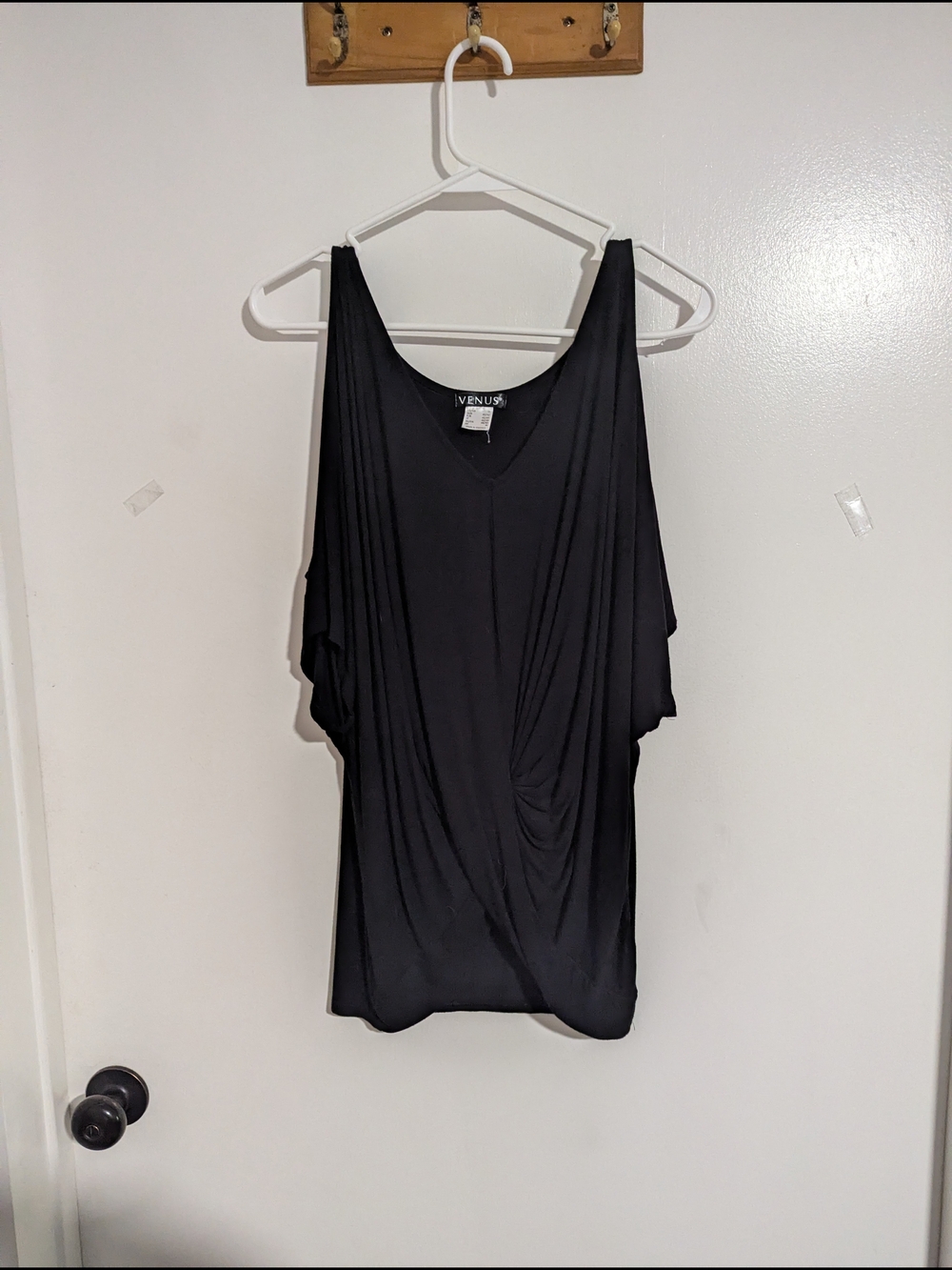 Venus Black Draped Cold-Shoulder Women's Top